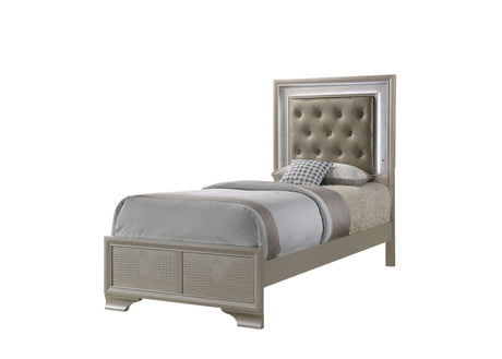 Lyssa Champagne Classic And Modern King LED Faux Leather Upholstered Tufted Panel Bed - Ella Furniture