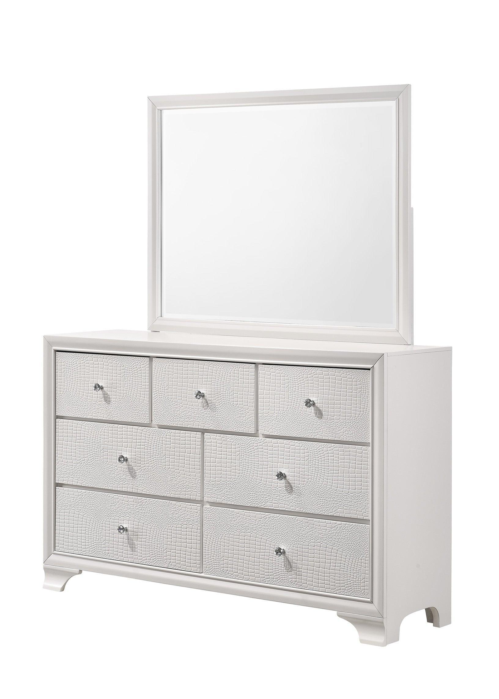 Lyssa Chest Frost, Modern Faux Finish, Nickel Knob 5 Drawers - Ella Furniture