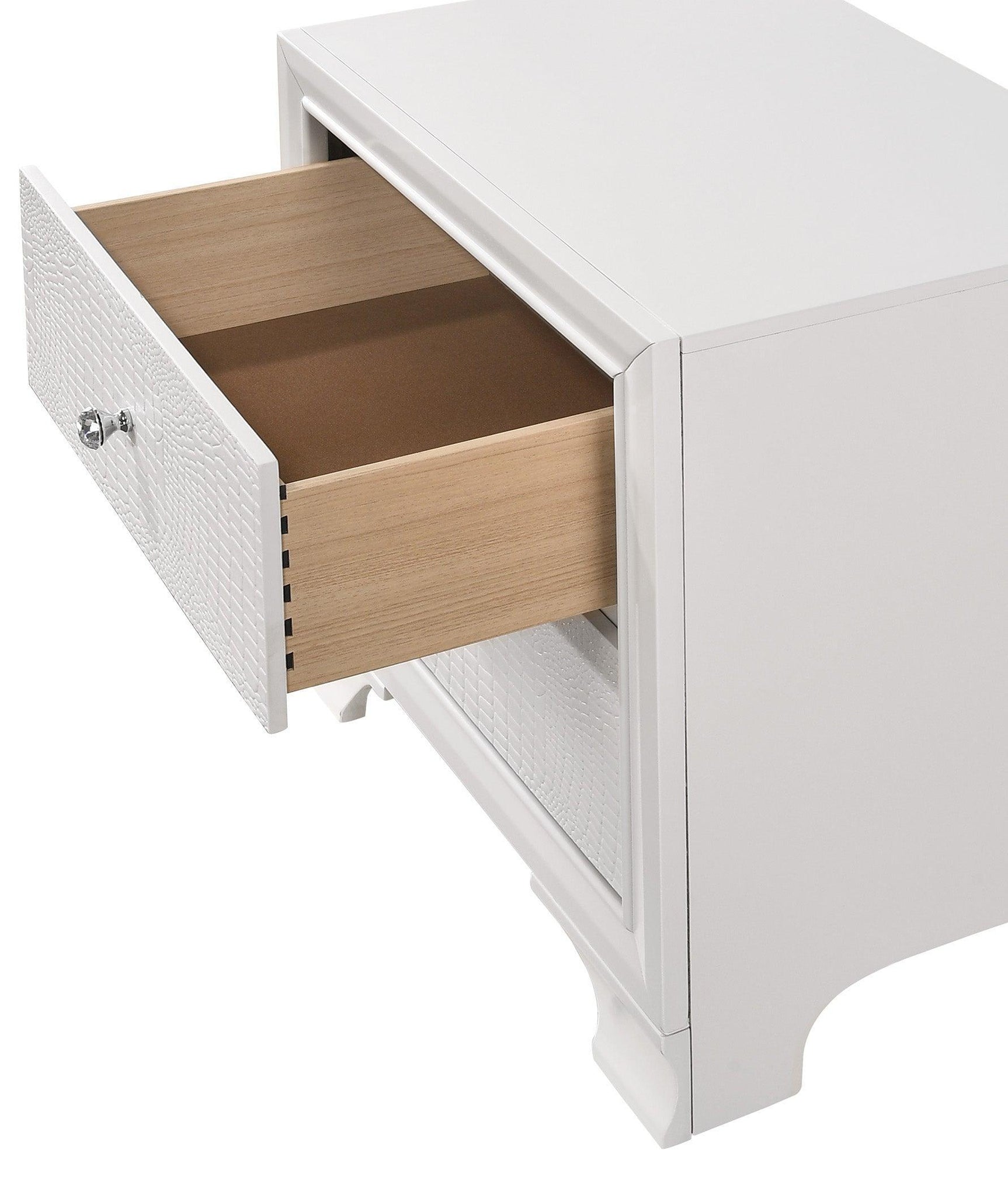 Lyssa Night Stand Frost, Modern Wood, 3 Dovetail Drawers - Ella Furniture