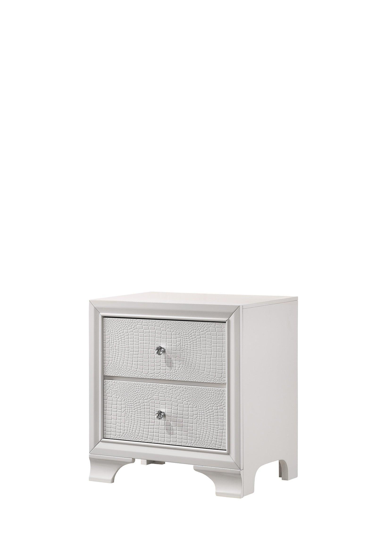 Lyssa Chest Frost, Modern Faux Finish, Nickel Knob 5 Drawers - Ella Furniture