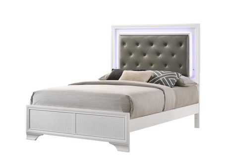 Lyssa Frost Modern Sturdy Wood King LED Faux Leather Upholstered Tufted Panel Bed - Ella Furniture