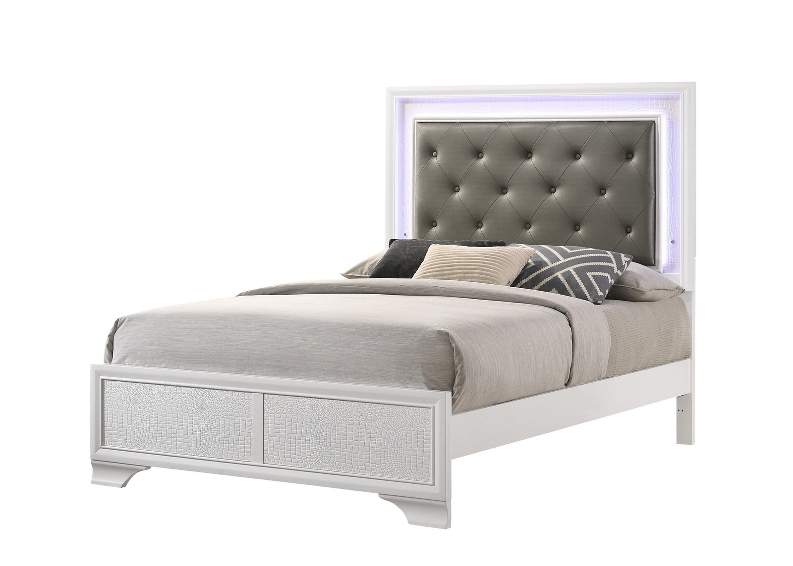 Lyssa Frost Modern Sturdy Wood Full LED Faux Leather Upholstered Tufted Panel Bed - Ella Furniture