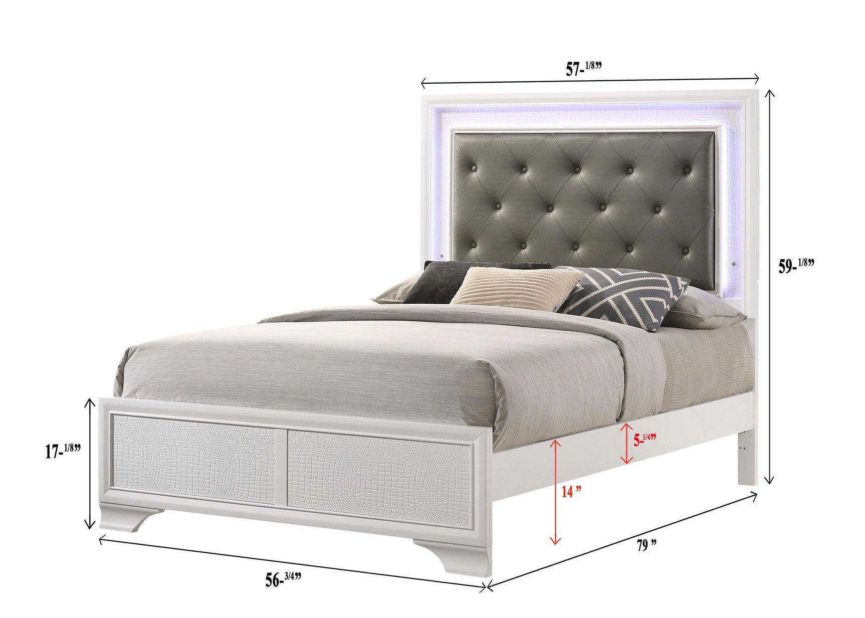 Lyssa Frost Modern Sturdy Wood King LED Faux Leather Upholstered Tufted Panel Bed - Ella Furniture