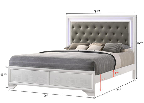 Lyssa Chest Frost, Modern Faux Finish, Nickel Knob 5 Drawers - Ella Furniture