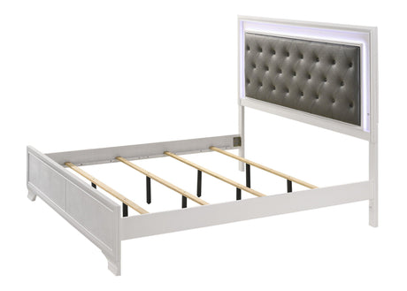 Lyssa Frost LED Faux Leather Upholstered Tufted Twin Panel Bed - Ella Furniture