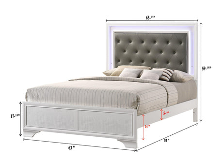 Lyssa Chest Frost, Modern Faux Finish, Nickel Knob 5 Drawers - Ella Furniture