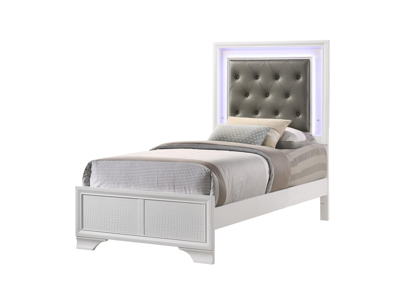 Lyssa Frost LED Faux Leather Upholstered Tufted Twin Panel Bed - Ella Furniture