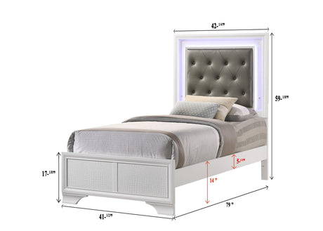 Lyssa Frost Modern Sturdy Wood Queen LED Faux Leather Upholstered Tufted Panel Bed - Ella Furniture