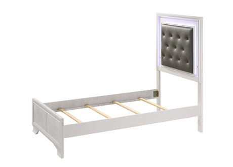 Lyssa Frost Modern Sturdy Wood Queen LED Faux Leather Upholstered Tufted Panel Bed - Ella Furniture