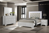 Lyssa Oat Frost LED Upholstered Tufted Panel Queen Bed
