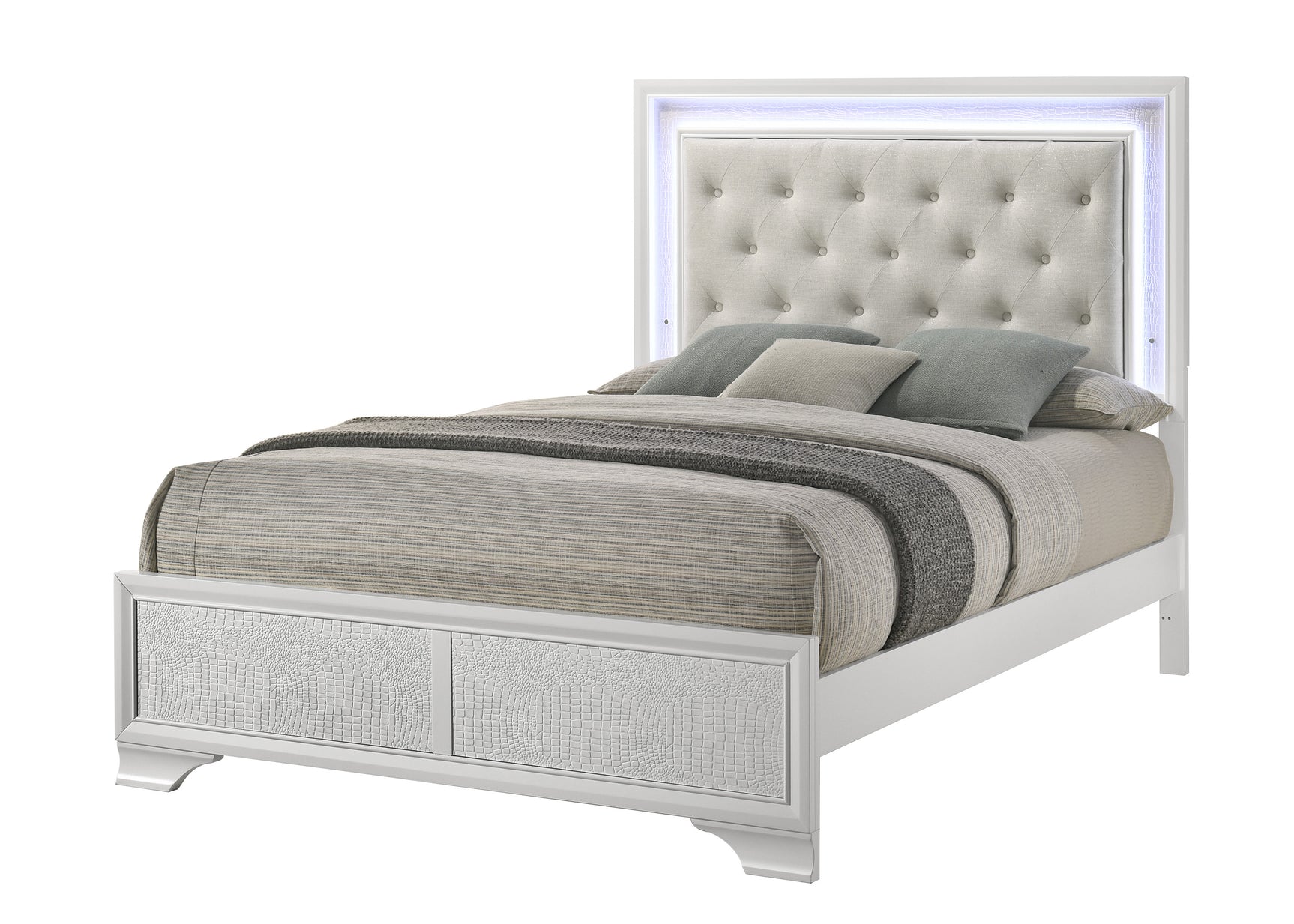 Lyssa Oat Frost LED Upholstered Tufted Panel Full Bed