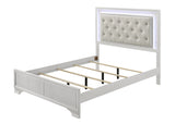 Lyssa Oat Frost LED Upholstered Tufted Panel Queen Bed