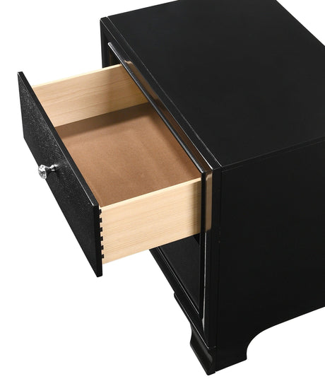 Micah Black Modern, Sleek And Contemporary Wood Queen LED Velvet Upholstered Tufted Panel Bed - Ella Furniture