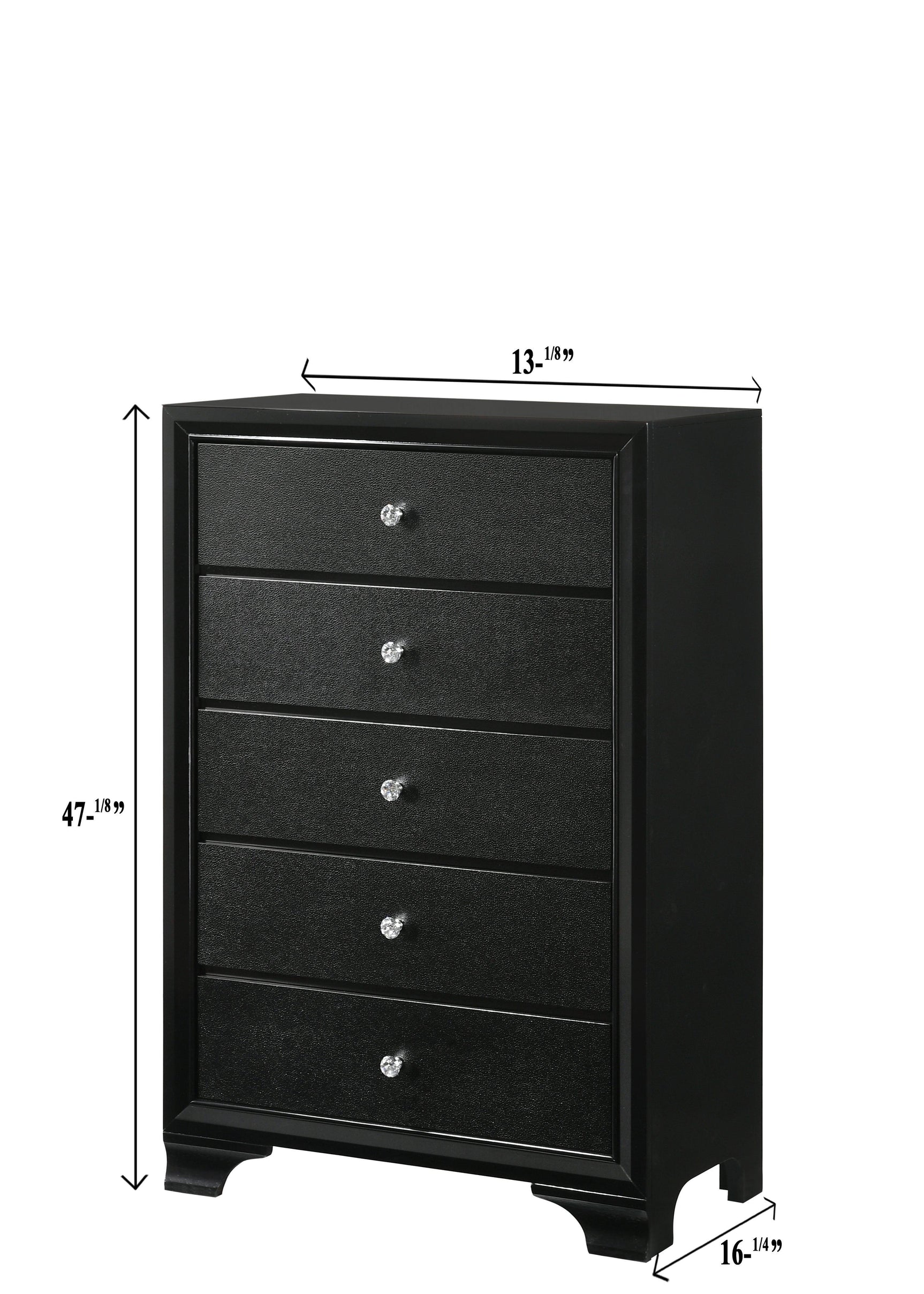 Micah Chest Black, Modern Faux Finish, Nickel Knob 5 Drawers - Ella Furniture