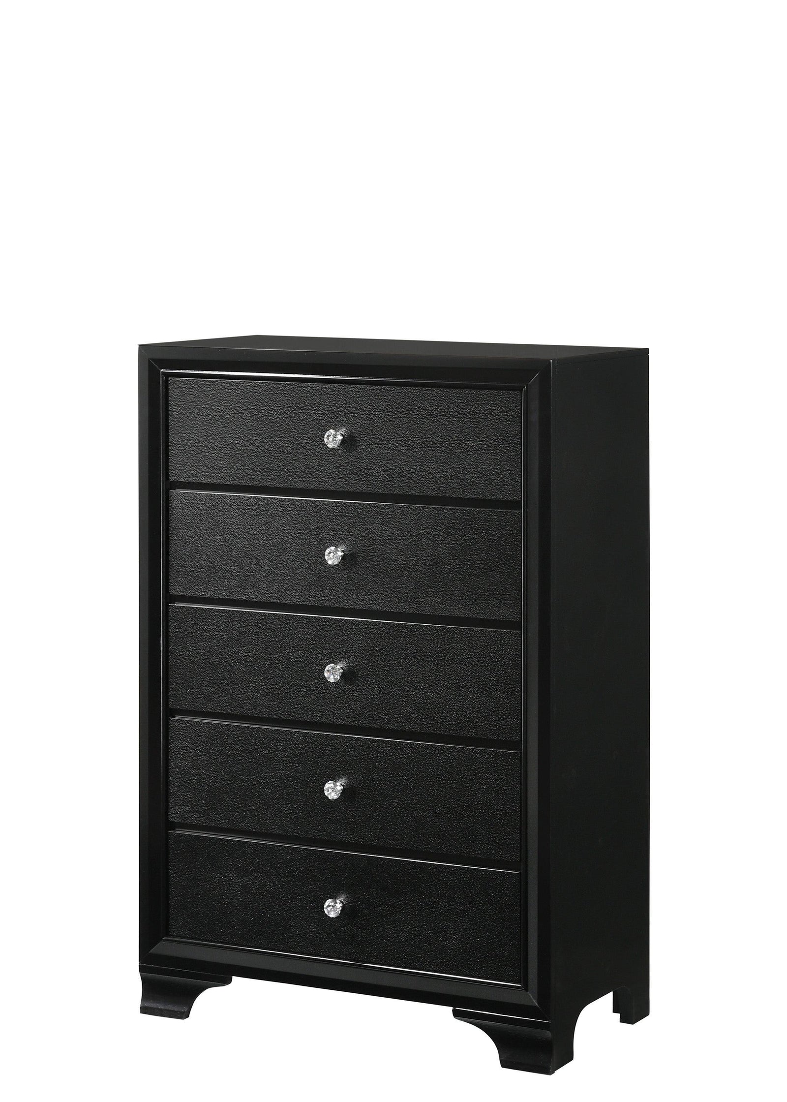 Micah Chest Black, Modern Faux Finish, Nickel Knob 5 Drawers - Ella Furniture