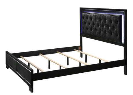 Micah Black Modern Contemporary LED Velvet Upholstered Tufted Twin Panel Bed - Ella Furniture