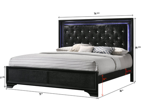 Micah Black Modern Contemporary LED Fabric Upholstered Tufted Panel Bedroom Set - Ella Furniture