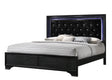 Micah Black Sleek And Modern Contemporary King LED Velvet Upholstered Tufted Panel Bed - Ella Furniture