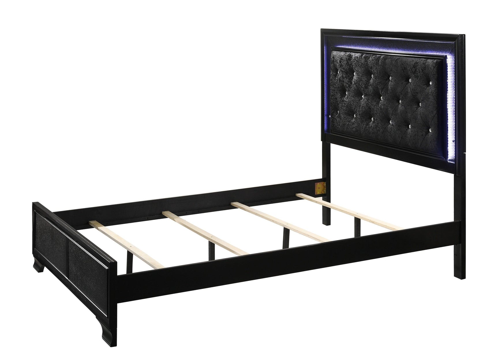 Micah Black Sleek And Modern Contemporary King LED Velvet Upholstered Tufted Panel Bed - Ella Furniture