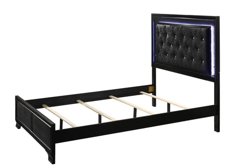 Micah Black Modern, Sleek And Contemporary Wood Queen LED Velvet Upholstered Tufted Panel Bed - Ella Furniture