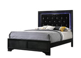 Micah Black Sleek And Modern Contemporary Full LED Velvet Upholstered Tufted Panel Bed - Ella Furniture
