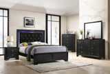 Micah Black Sleek And Modern Contemporary King LED Velvet Upholstered Tufted Panel Bed - Ella Furniture