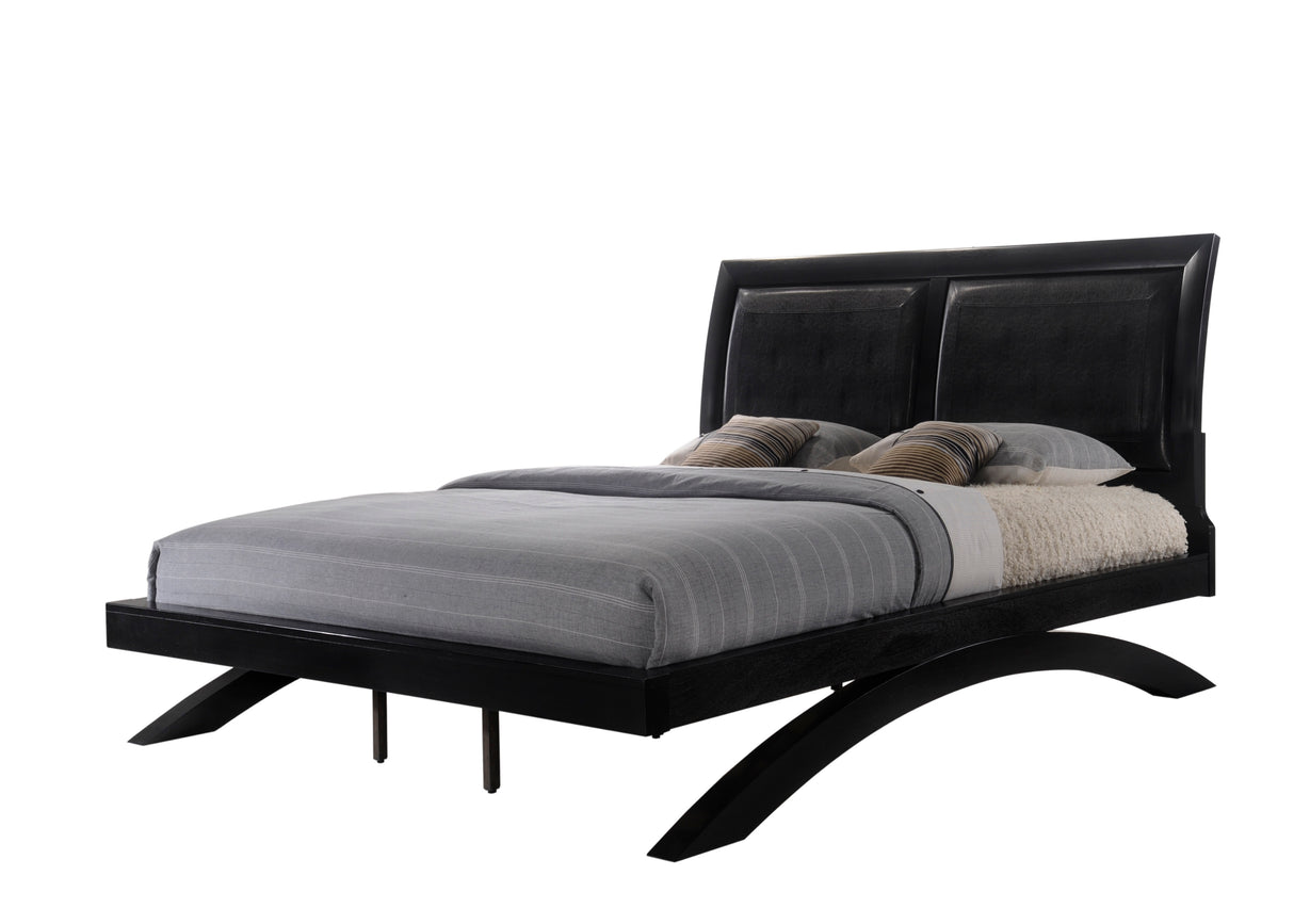 Galinda Black Arch Modern Faux Leather Platform Bedroom Set, Deep Black Tone Wood - Ella Furniture