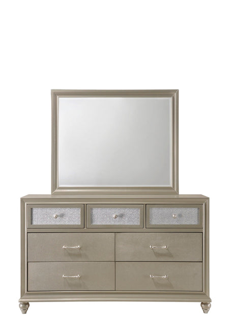 Lila Champagne Modern Metal And Wood Queen Faux Leather Upholstered Tufted Panel Bed - Ella Furniture