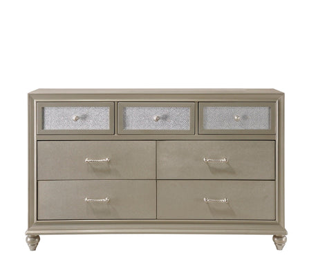 Lila Champagne Modern Metal And Wood King Faux Leather Upholstered Tufted Panel Bed - Ella Furniture