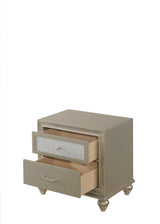 Lila Night Stand Champagne, Contemporary Modern Wood, 2 Dovetail Metal Drawers - Ella Furniture