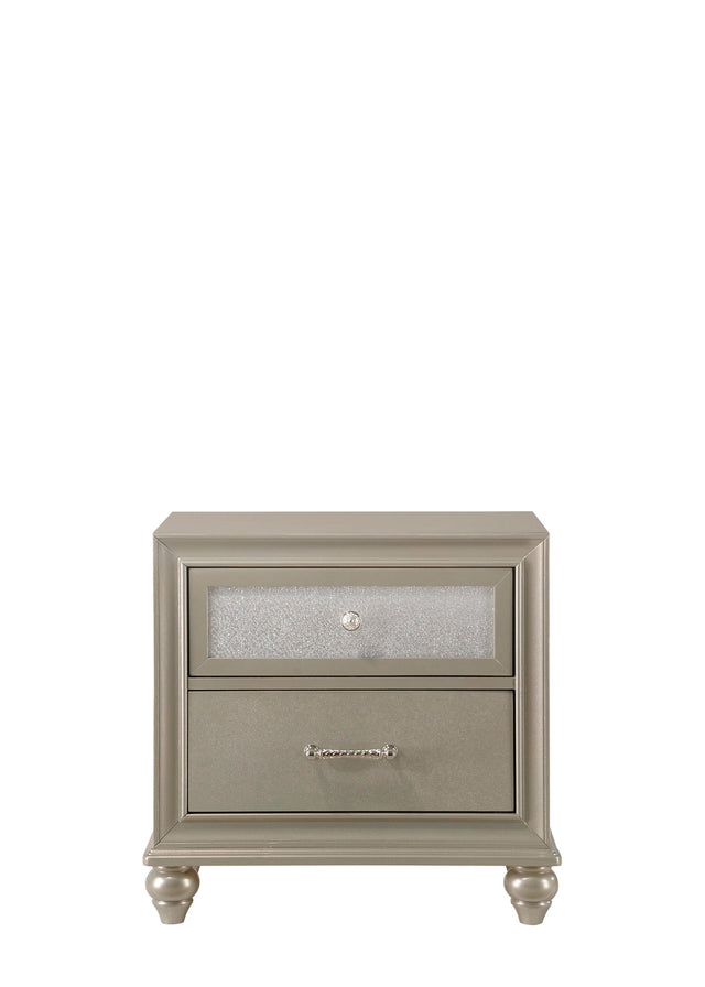 Lila Night Stand Champagne, Contemporary Modern Wood, 2 Dovetail Metal Drawers - Ella Furniture
