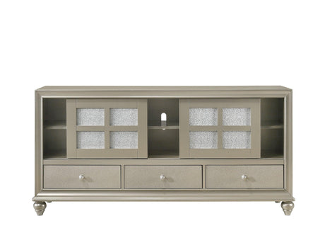 Lila Chest Champagne, Modern Faux Finish, Nickel And Metal 5 Drawers - Ella Furniture