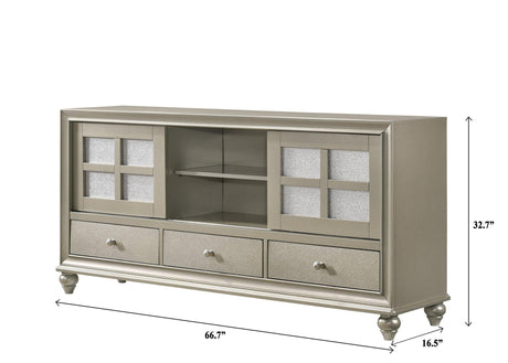 Lila Chest Champagne, Modern Faux Finish, Nickel And Metal 5 Drawers - Ella Furniture