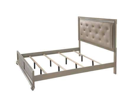 Lila Champagne Modern Metal And Wood Twin Faux Leather Upholstered Tufted Panel Bed - Ella Furniture