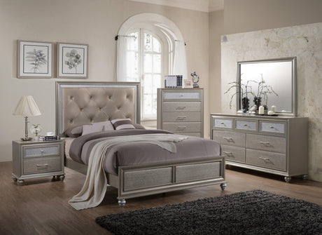 Lila Champagne Modern Faux Leather Upholstered Panel Bedroom Set - Ella Furniture