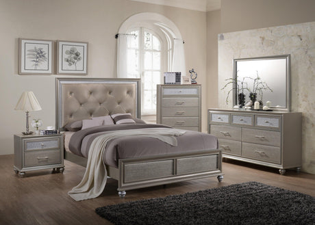 Lila Chest Champagne, Modern Faux Finish, Nickel And Metal 5 Drawers - Ella Furniture