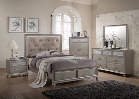 Lila Champagne Modern Metal And Wood Queen Faux Leather Upholstered Tufted Panel Bed - Ella Furniture