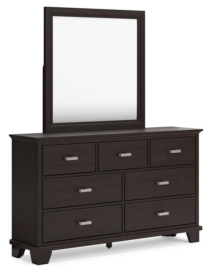 Covetown Dark Brown Dresser and Mirror Set