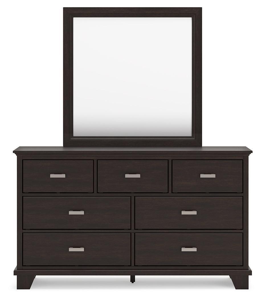 Covetown Dark Brown Dresser and Mirror Set