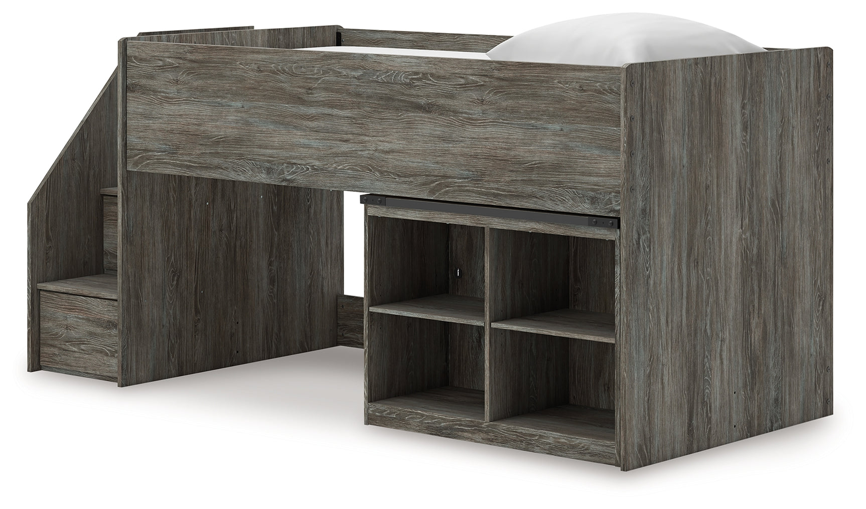 Frandern Gray Twin Loft  Bed with Bookcase Storage