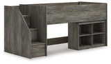 Frandern Gray Twin Loft  Bed with Bookcase Storage