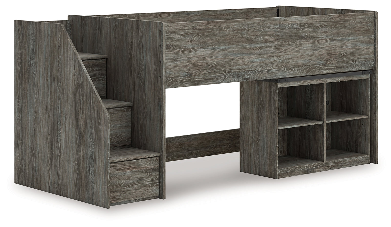 Frandern Gray Twin Loft  Bed with Bookcase Storage