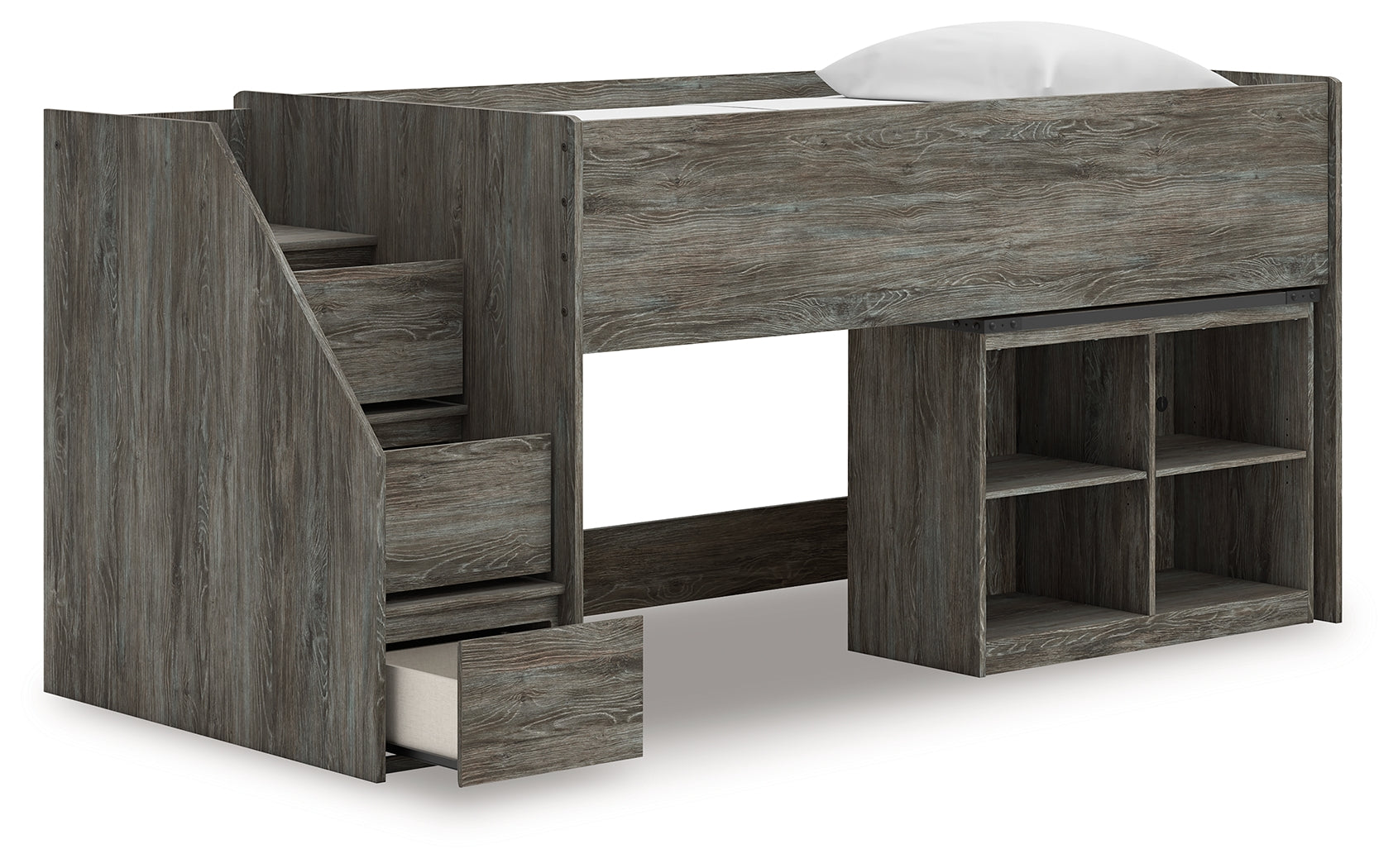 Frandern Gray Twin Loft  Bed with Bookcase Storage