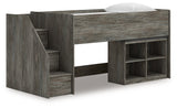 Frandern Gray Twin Loft  Bed with Bookcase Storage