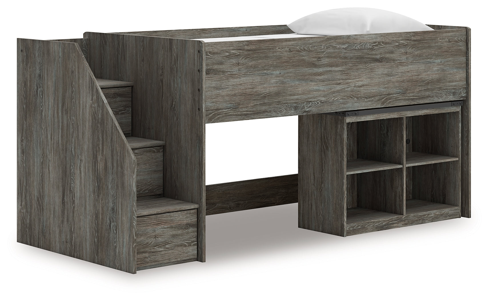 Frandern Gray Twin Loft  Bed with Bookcase Storage