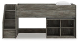 Frandern Gray Twin Loft  Bed with Bookcase Storage
