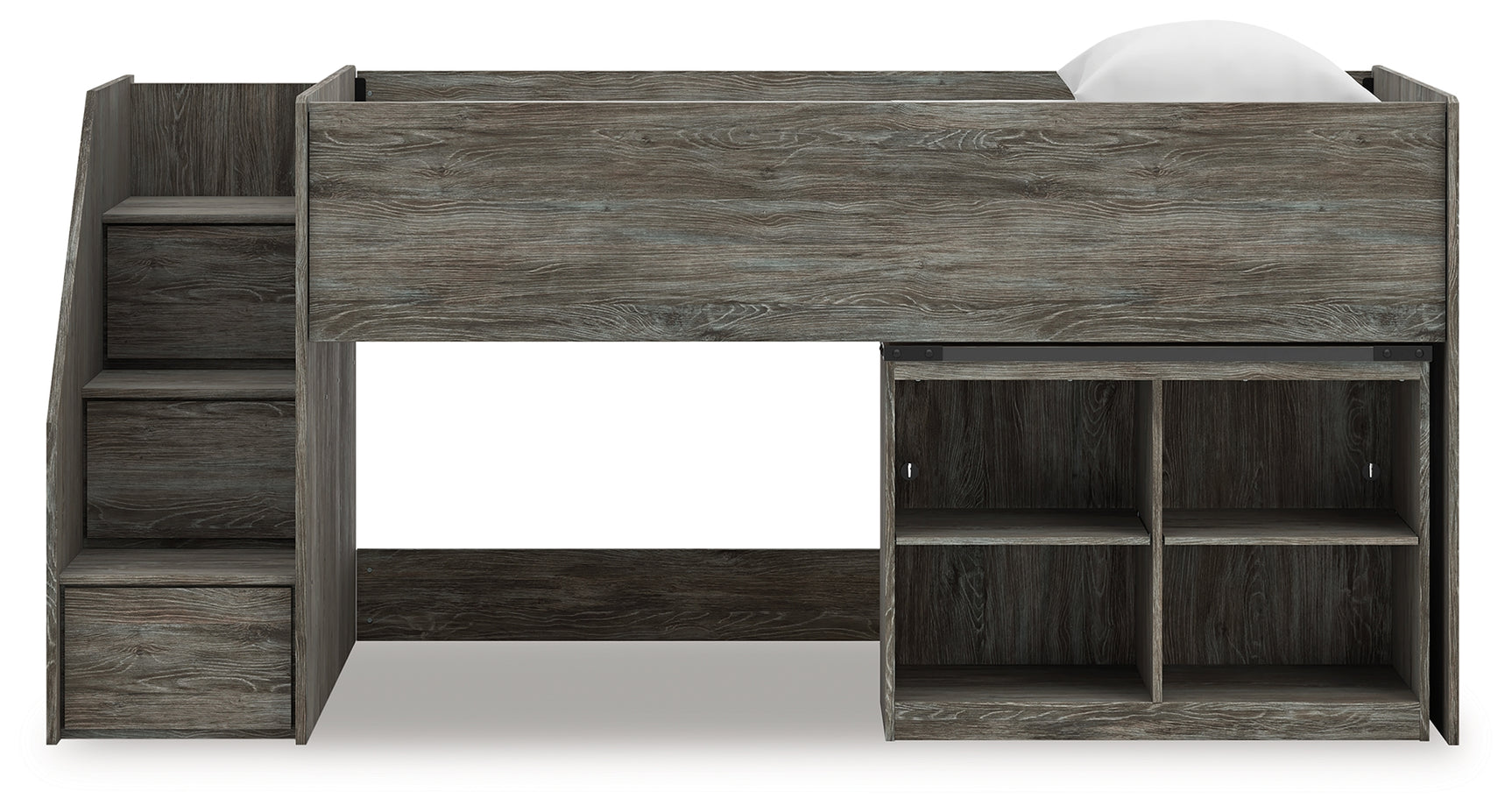 Frandern Gray Twin Loft  Bed with Bookcase Storage