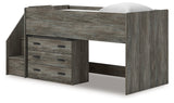 Frandern Gray Twin Loft Bed with Drawer Storage