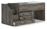 Frandern Gray Twin Loft Bed with Drawer Storage