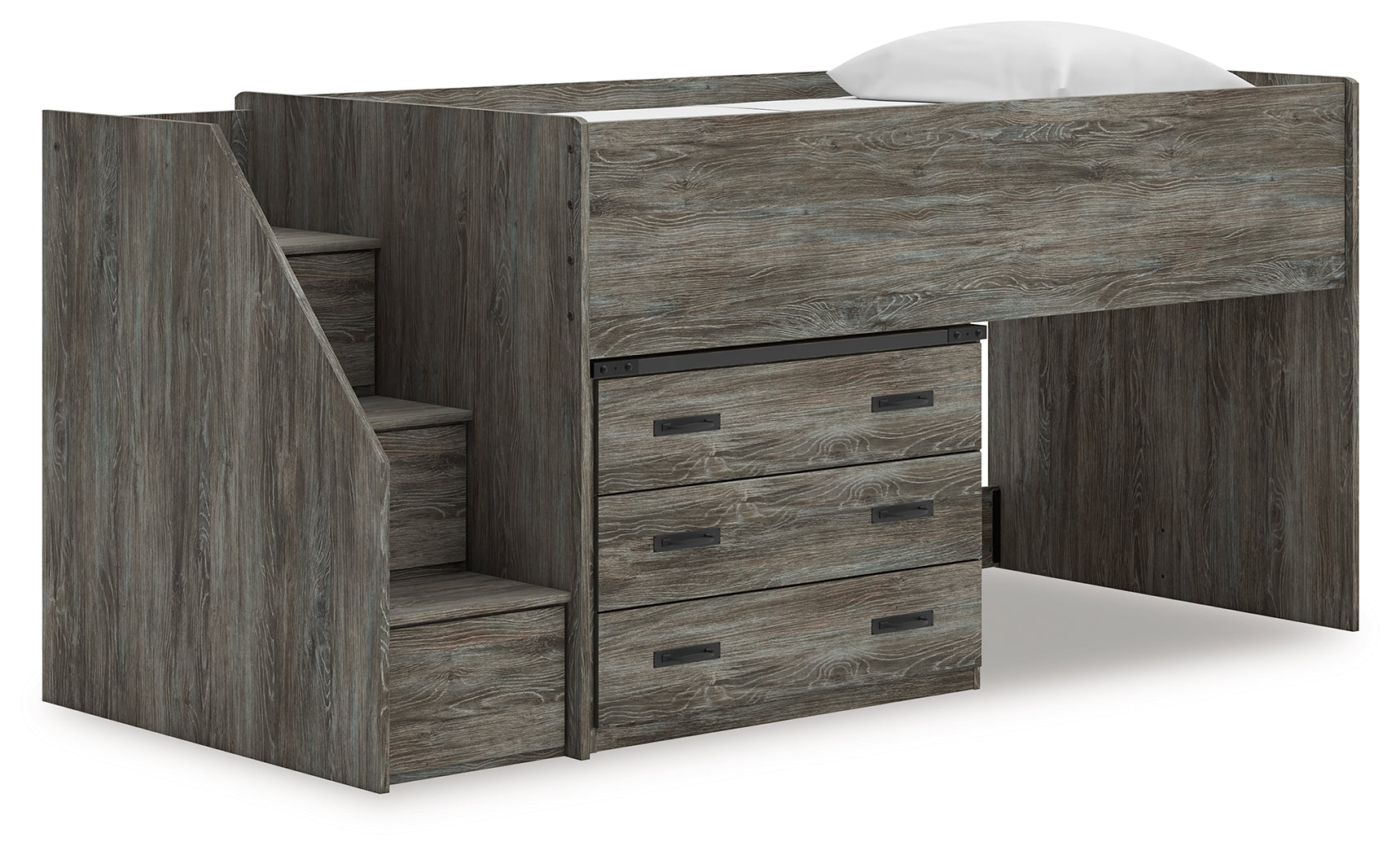 Frandern Gray Twin Loft Bed with Drawer Storage